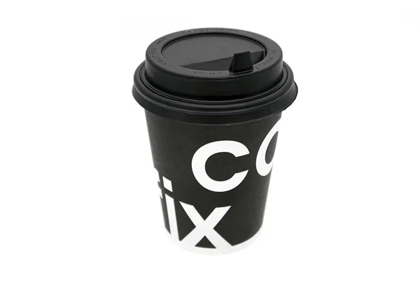 テルアビブ 11月27日 白い背景に隔離されたコーヒーロゴ付きブラックカップ 2013年に設立されたイスラエルのコーヒーショップ スーパーマーケットチェーンで 固定価格メニューシステムを使用しています — ストック写真