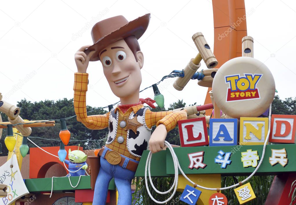 HONG KONG - NOV 2015: TOY STORY attraction in Hong Kong Disney Land on November 2015 in China. Toy Story is a 1995 American computer-animated buddy comedy film produced by Pixar Animation Studios.