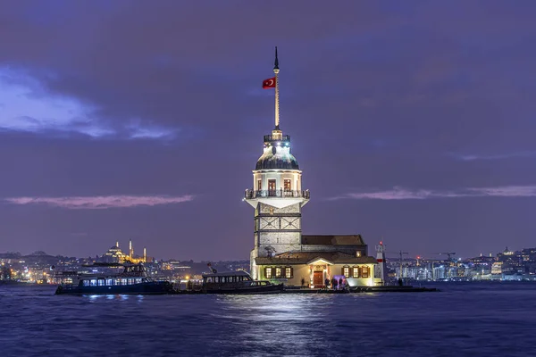 Maiden Tower Kiz Kulesi Night Time Istanbul Turkey — Stock Photo, Image