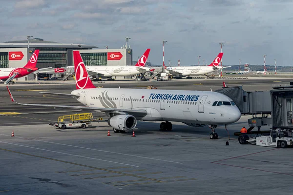 Стамбул Самолеты Логотипом Turkish Airlines Новом Аэропорту Стамбула Havaliman Января — стоковое фото