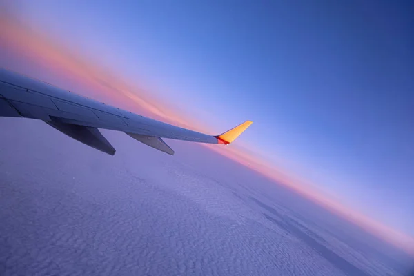 Sunset Sky Wing Plane View Airplane Window Background — Stock Photo, Image