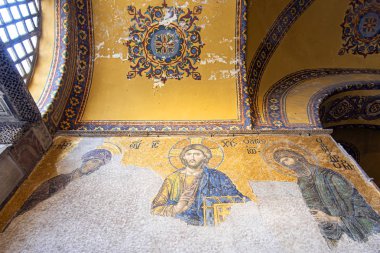 İstanbul - 29 Aralık: 29 Aralık 'ta Sofya' daki Hz. İsa Mozaiği veya Bizans Mozaiği. İstanbul, Türkiye 'de 2019