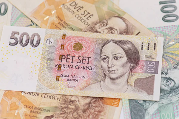 Billetes Checos Primer Plano 500 200 100 Coronas Checas — Foto de Stock