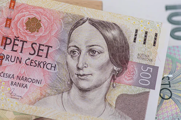 Close Czech Money 500 200 100 Czech Korun Banknotes — 스톡 사진