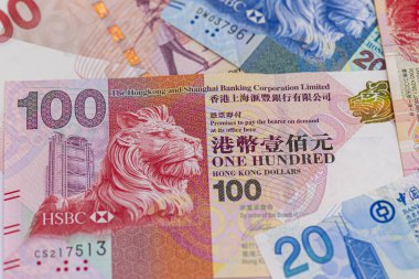 Hong Kong - 11 Şubat: Hong Kong 100, 20 Şubat ve Hsbc Bank Amblem, Hong Kong. 2020, Hong Kong (Çin)