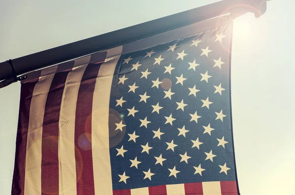 Usa Flaga Amerykańska Słońce Podczas Wschodu Słońca Jako Tło — Zdjęcie stockowe