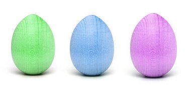 Beyaz arkaplanda izole edilmiş Tahta Paskalya Yumurtaları