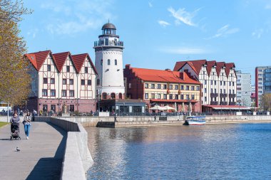 KALININGRAD - 17 Nisan 'da Balıkçı Köyü Binaları, Kalininingrad veya Koenigsberg' in merkez bölümü. Rusya 'da 2019