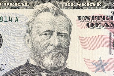 ABD Başkanı Ulysses Grant 'in yüzleştiği 50 dolarlık banknotun yakın plan kısmı 
