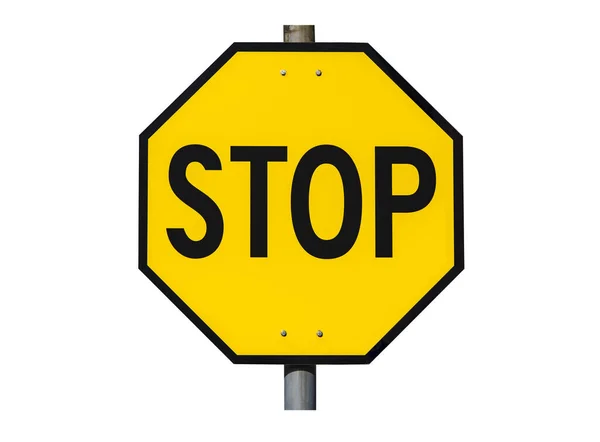 Stop Cartello Stradale Giallo Isolato Sfondo Bianco — Foto Stock