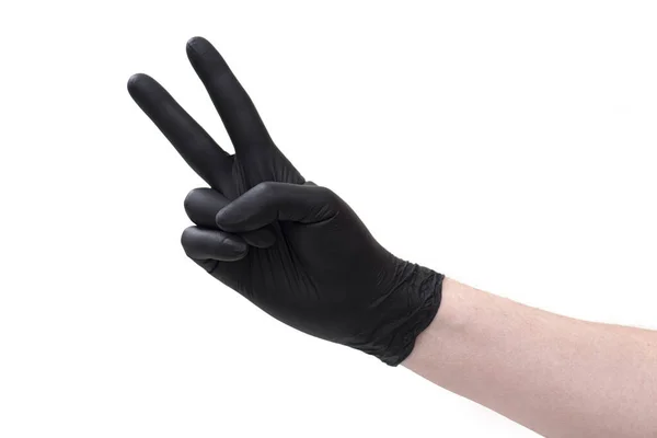 Cooles Schild Von Hand Mit Schwarzem Handschuh Isoliert Auf Weißem — Stockfoto