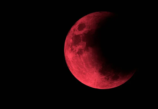 Metade Lua Vermelha Sangrenta Espaço Negro Lua Com Eclipse — Fotografia de Stock