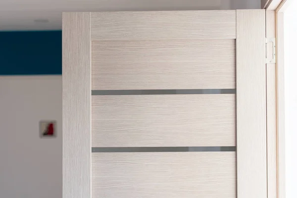 Close-up part of modern wooden door in living room, interior