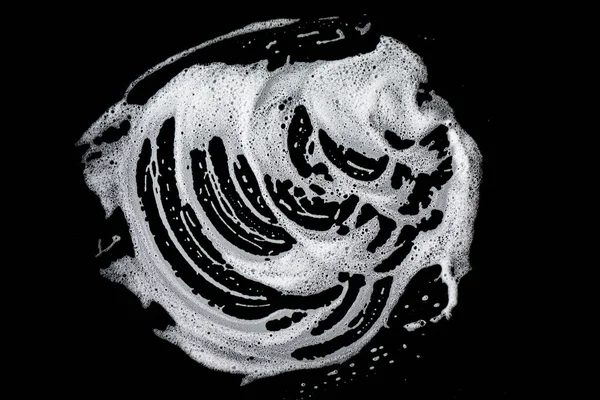 Witte Zeep Schuim Zwarte Achtergrond Zeepbellen Textuur — Stockfoto