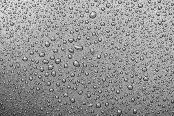 在灰色背景或背景的表面上的特写水滴 水的质感 顶视图 高分辨率 — 图库照片