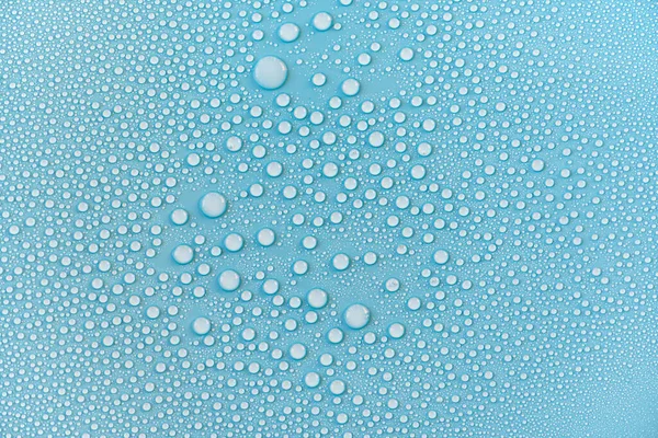 Picături Apă Aproape Suprafața Albastră Picături Ploaie Fundal Sau Textură — Fotografie, imagine de stoc