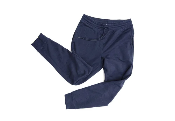 Close Calça Esporte Azul Sweatpants Correndo Para Homens Isolados Fundo — Fotografia de Stock