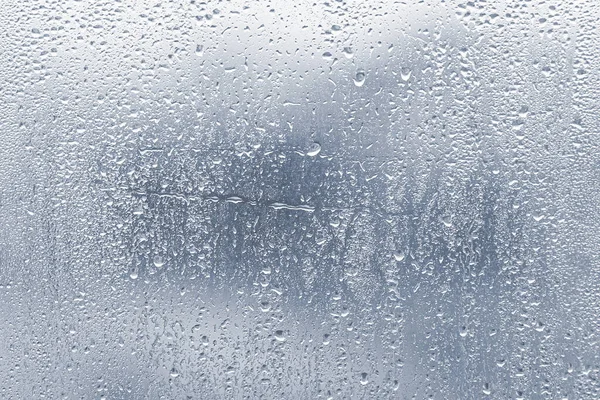 Raindrops Condensation Glass Window Heavy Rain Water Drops Blue Glass — Stock Photo, Image