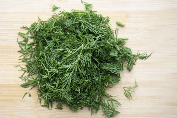 Close Top View Chopped Fresh Green Dill Cut Dill Wooden — Stock Photo, Image