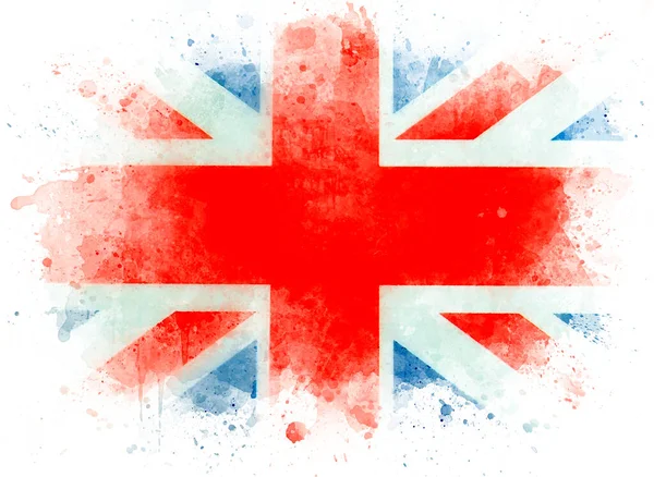 Watercolor flag of Great Britain. English flag, United Kingdom or UK flag on white paper, illustration