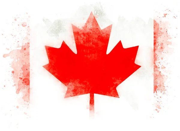 Ilustrace Vlajka Kanady Červeným Javorem Izolované Bílém Papíru Jako Akvarel — Stock fotografie