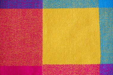 Renkli kumaş, soyut seçili desenli kumaş, doku veya arkaplan olarak, üst görünüm