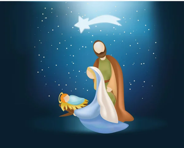 Kutsal Aile ile Noel doğum sahnesi — Stok Vektör