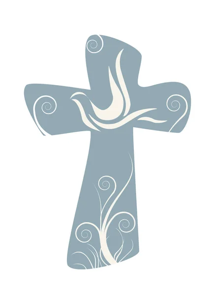 Cruz Cristiana Con Paloma Signo Religioso — Vector de stock