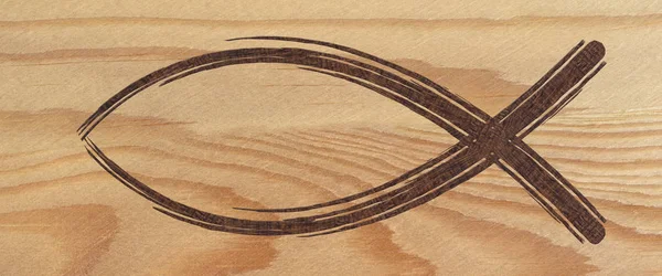 Hıristiyan balığı web başlığı Wood sembolü. Dini işareti