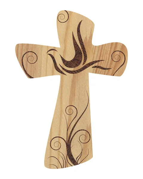 Χριστιανικός Σταυρός Περιστέρι Στο Ξύλο Θρησκευτικό Σύμβολο — Φωτογραφία Αρχείου