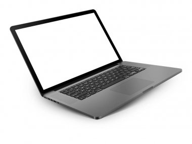 Boş ekranlı laptop beyaz arkaplanda izole edildi