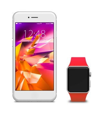 İzle ve beyaz arka plan üzerinde izole boş ekran ile akıllı telefonlar. 