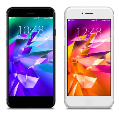 Siyah ve gümüş smartphone, beyaz arka plan üzerinde izole.