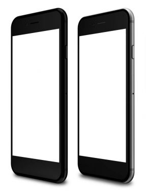 Beyaz bir arka plan üzerinde siyah parlak ve siyah Smartphone boş bir ekran ile ayarla.