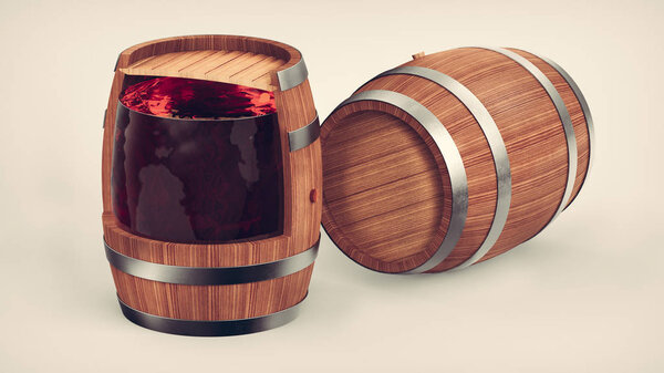 Cross section of barrel with wine ,beer or rum. 