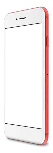 Ponsel pintar merah dengan layar kosong, diisolasi dengan latar belakang putih . — Stok Foto
