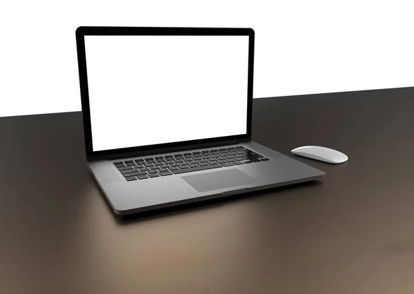 Laptop with blank screen isolated on white background, gray aluminium body. — Stock Photo, Image