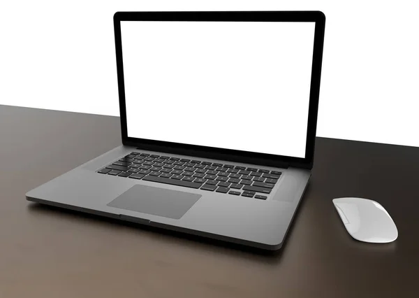 Laptop with blank screen isolated on white background, gray aluminium body. — Stock Photo, Image