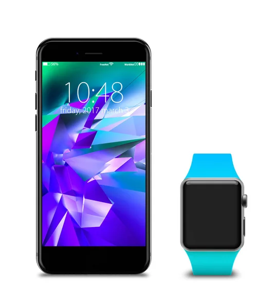 Horloge en smartphones met leeg scherm, geïsoleerd op witte achtergrond. — Stockfoto