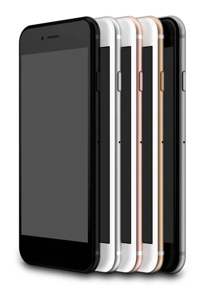 Σύνολο των πέντε smartphones: χρυσό, ροζ, ασημί, μαύρο και μαύρο γυαλιστερό — Φωτογραφία Αρχείου