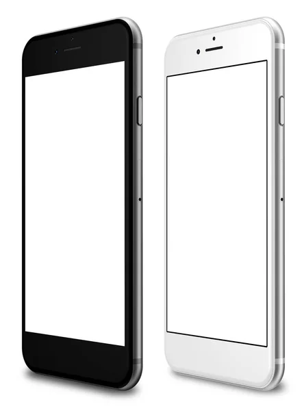 Set of white and black smartphone with a blank screen on a white background. — Stock Photo, Image