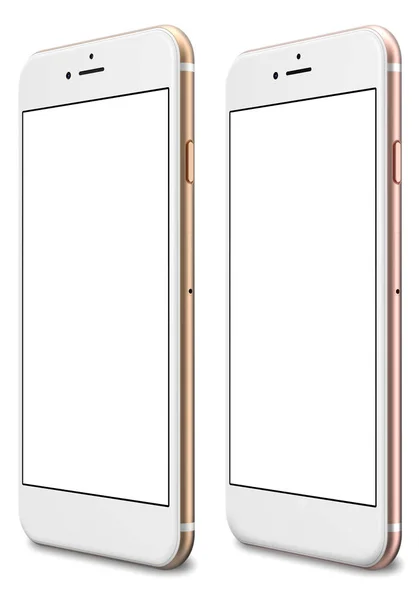 Σετ χρυσό και ροζ χρυσό smartphone με μια κενή οθόνη σε λευκό φόντο. — Φωτογραφία Αρχείου