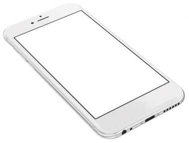 Beyaz arka plan üzerinde izole boş ekran ile gümüş akıllı telefonlar.