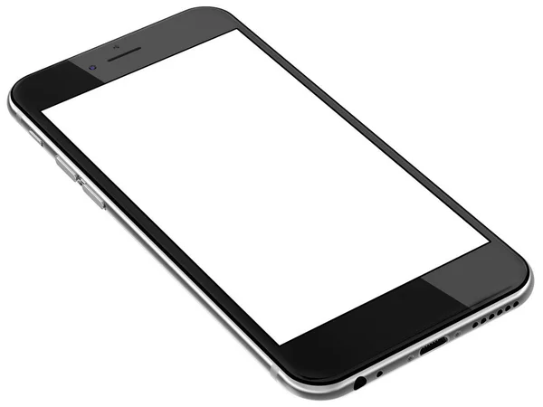 Ponsel pintar hitam dengan layar kosong, diisolasi dengan latar belakang putih . — Stok Foto