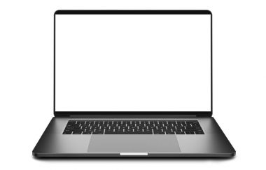 Boş ekranlı laptop beyaz arkaplanda izole edildi