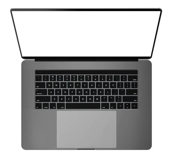 Ноутбук з порожнім екраном ізольовано на білому тлі, чорний алюмінієвий корпус. Висока деталізація . — стокове фото