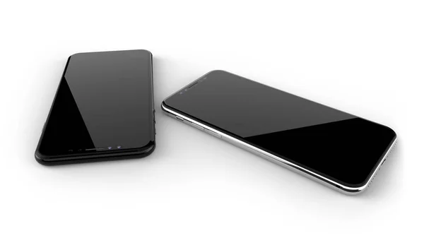 Smartphones preto e prata com tela em branco, isolado em fundo branco . — Fotografia de Stock