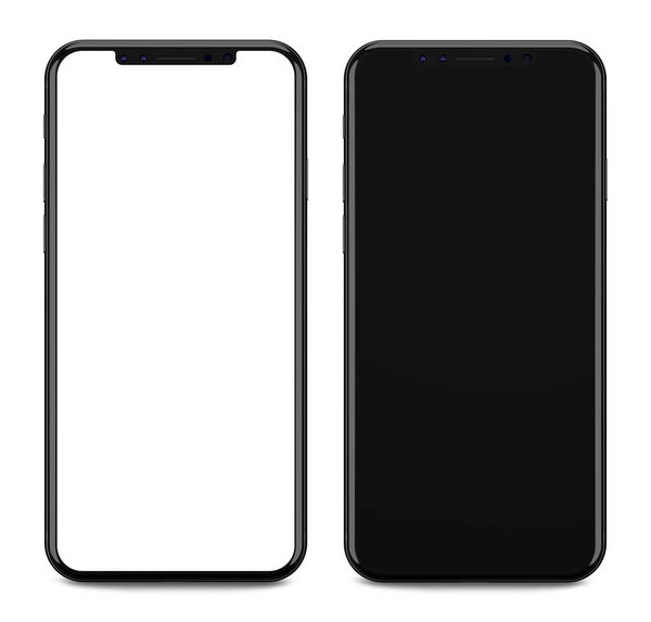 Black smartphones with blank screen, isolated on white background.