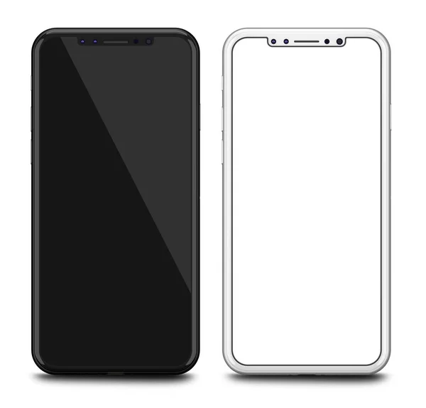 Schwarz-weiße Smartphones mit leerem Bildschirm, isoliert auf weißem Hintergrund. — Stockfoto