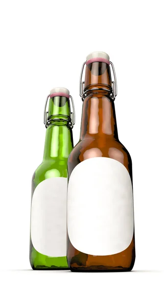 Bierfles met lege label naast elkaar. — Stockfoto